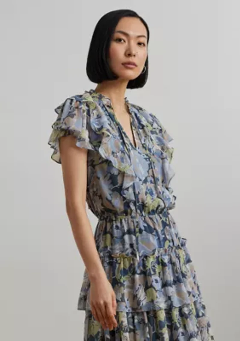 Petite Floral Ruffle-Trim Georgette Dress