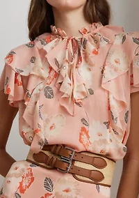 Petite Floral Ruffle-Trim Georgette Blouse