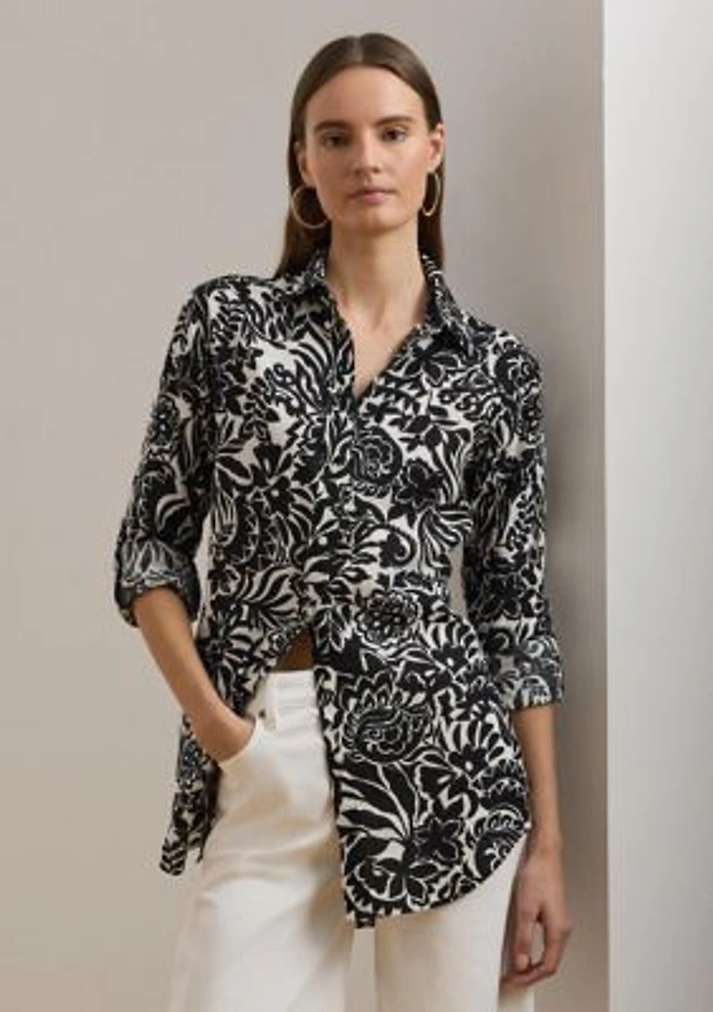 Petite Relaxed Fit Floral Linen Shirt