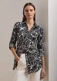 Petite Relaxed Fit Floral Linen Shirt