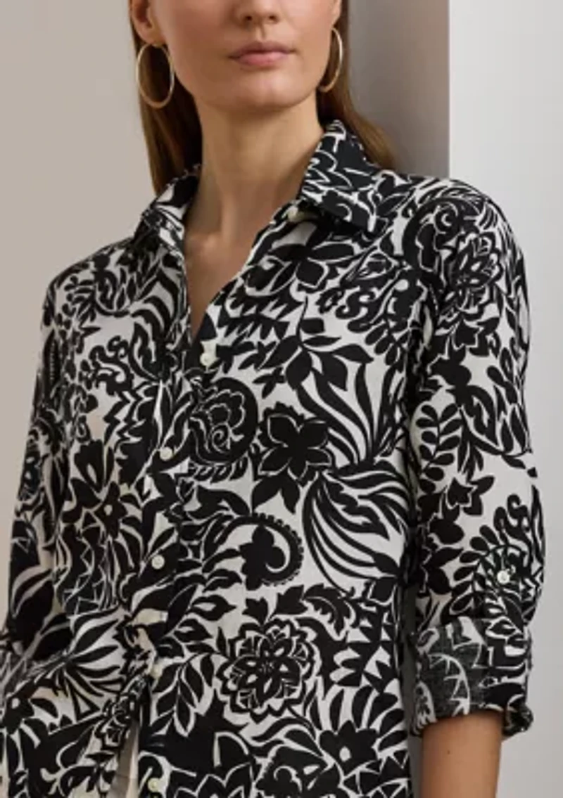 Petite Relaxed Fit Floral Linen Shirt