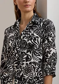 Petite Relaxed Fit Floral Linen Shirt