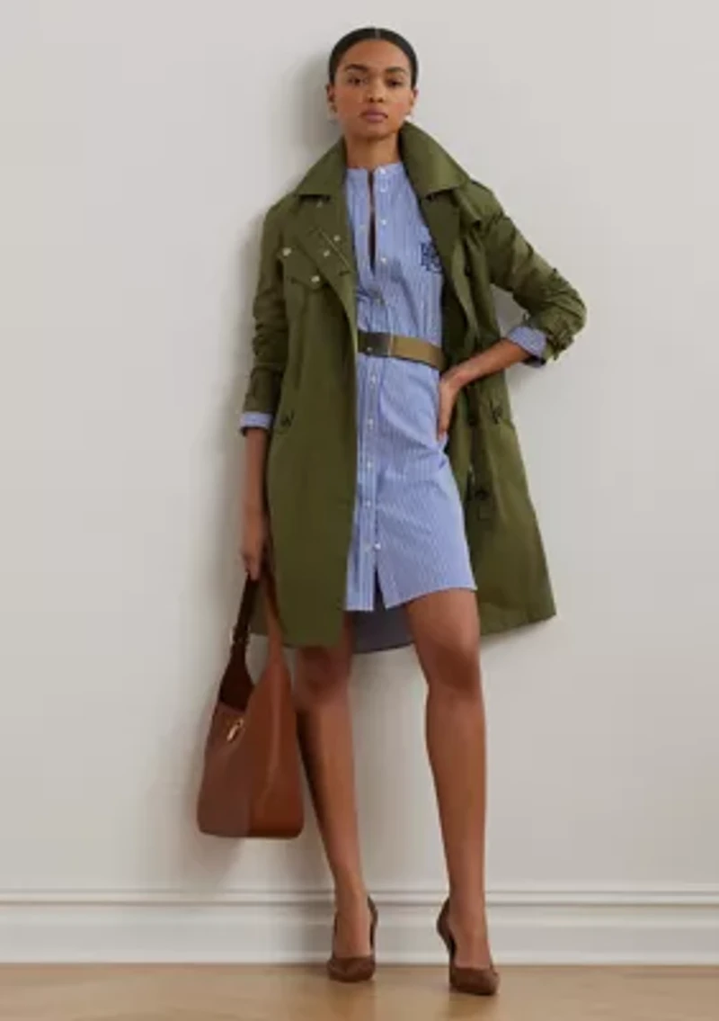 Petites Striped Belted Broadcloth Shirtdress