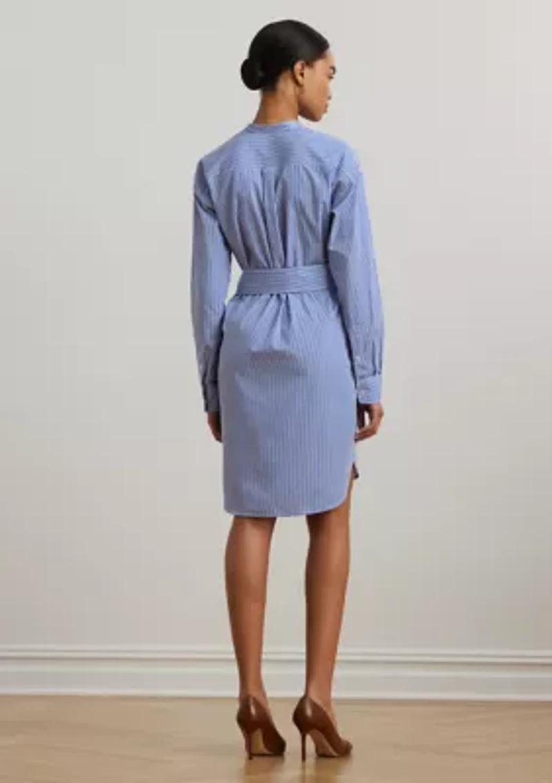 Petites Striped Belted Broadcloth Shirtdress