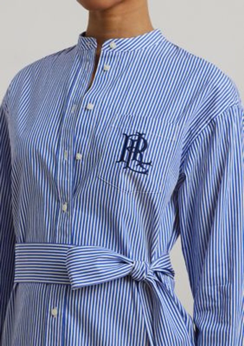 Petites Striped Belted Broadcloth Shirtdress