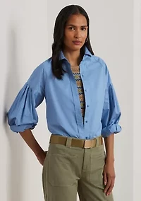 Petite Cotton Poplin Blouson-Sleeve Shirt