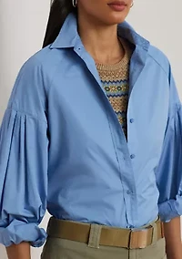 Petite Cotton Poplin Blouson-Sleeve Shirt