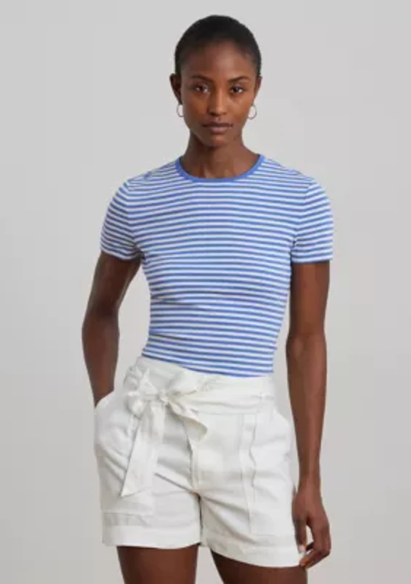 Petite Striped Stretch Cotton Crew Neck T-Shirt