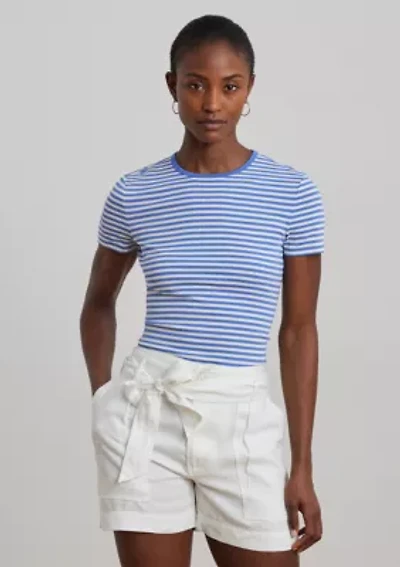 Petite Striped Stretch Cotton Crew Neck T-Shirt