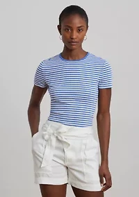 Petite Striped Stretch Cotton Crew Neck T-Shirt