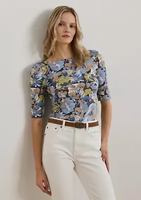 Petite Floral Stretch Cotton Boat Neck T-Shirt