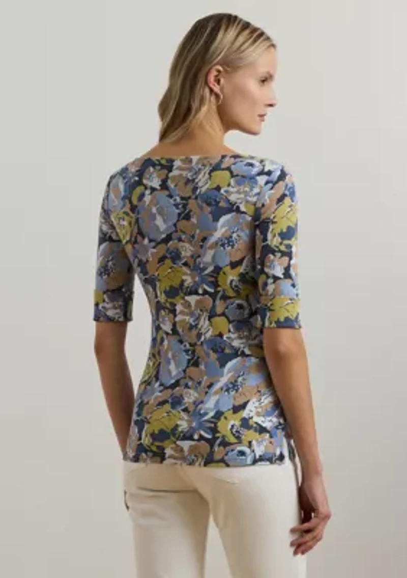 Petite Floral Stretch Cotton Boat Neck T-Shirt