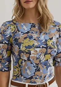 Petite Floral Stretch Cotton Boat Neck T-Shirt
