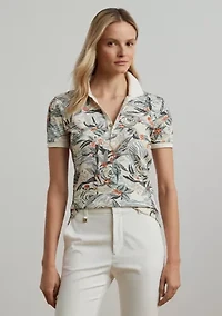 Petite Print Stretch Piqué Polo Shirt