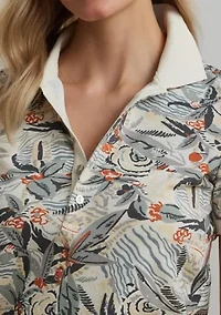 Petite Print Stretch Piqué Polo Shirt