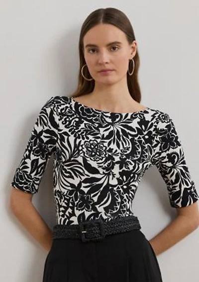 Petite Floral Stretch Cotton Boat Neck T-Shirt