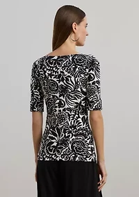 Petite Floral Stretch Cotton Boat Neck T-Shirt