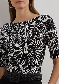 Petite Floral Stretch Cotton Boat Neck T-Shirt