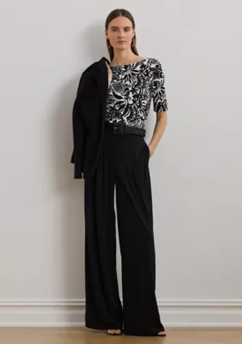 Petite Floral Stretch Cotton Boat Neck T-Shirt