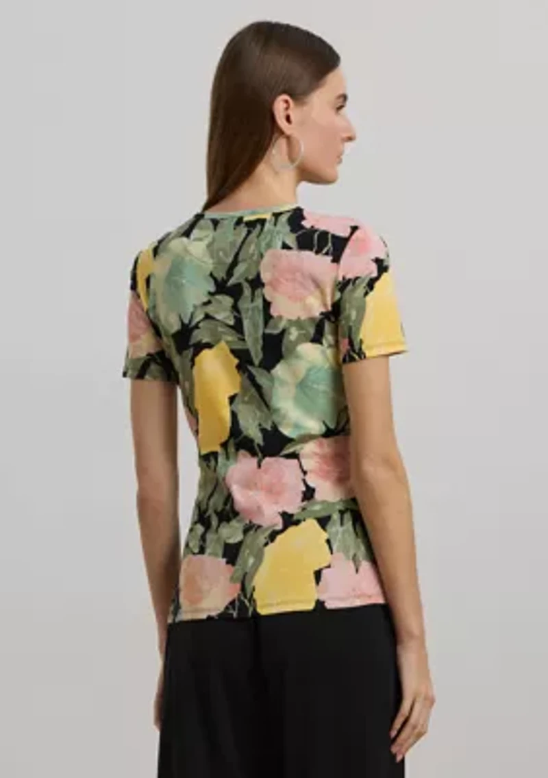 Petite Floral Stretch Cotton Crew Neck T-Shirt