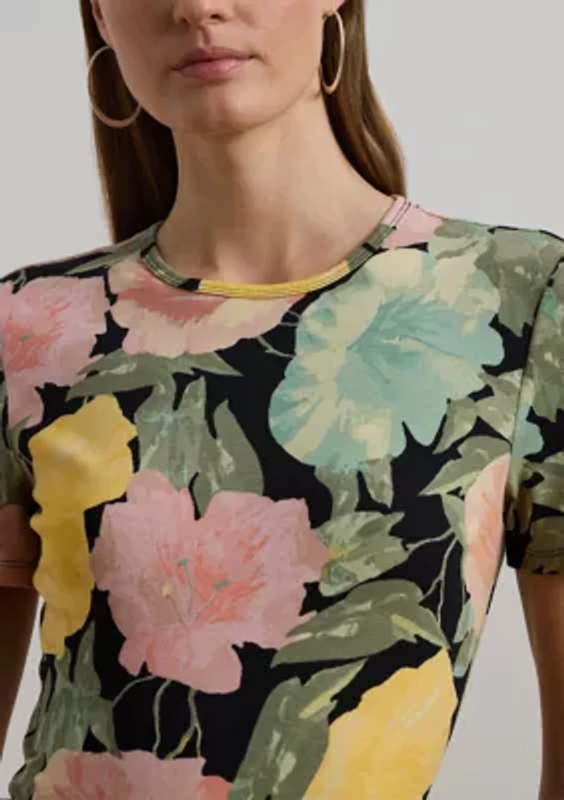 Petite Floral Stretch Cotton Crew Neck T-Shirt
