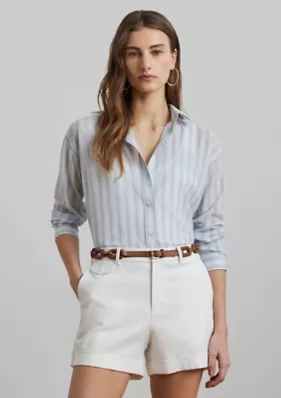 Petite Oversize Striped Cotton Voile Shirt