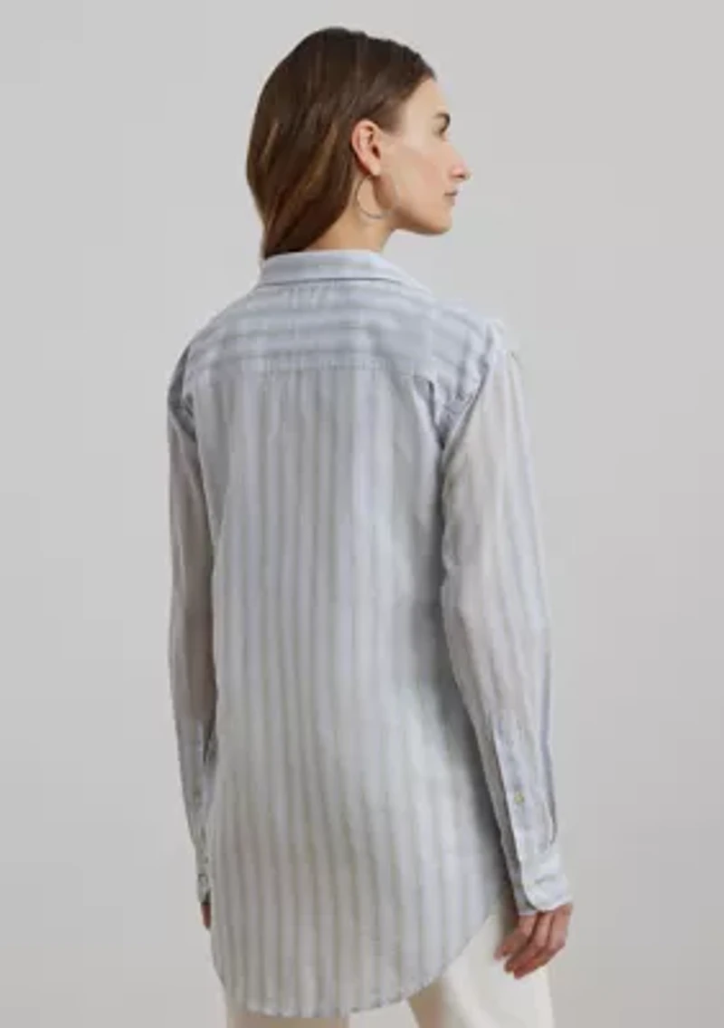 Petite Oversize Striped Cotton Voile Shirt