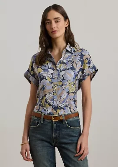 Petites Relaxed Fit Floral Short-Sleeve Shirt