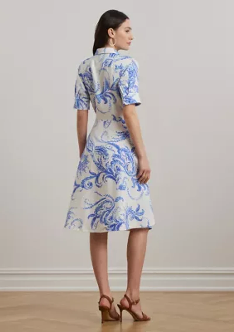 Petite Paisley Tie Front Linen Shirtdress