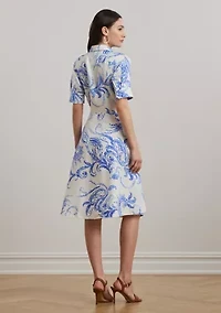 Petite Paisley Tie Front Linen Shirtdress