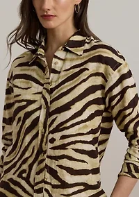 Petite Relaxed Fit Zebra-Print Linen Shirt