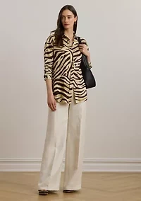 Petite Relaxed Fit Zebra-Print Linen Shirt
