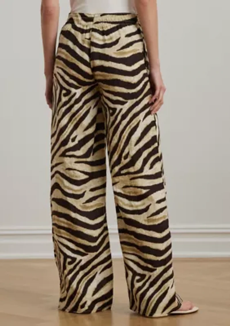 Petite Zebra-Print Linen Wide-Leg Pants