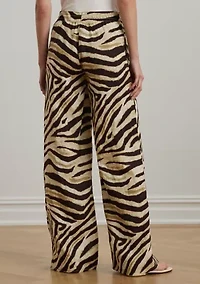 Petite Zebra-Print Linen Wide-Leg Pants