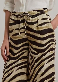 Petite Zebra-Print Linen Wide-Leg Pants