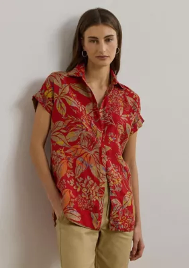 Petite Relaxed Fit Floral Short-Sleeve Shirt