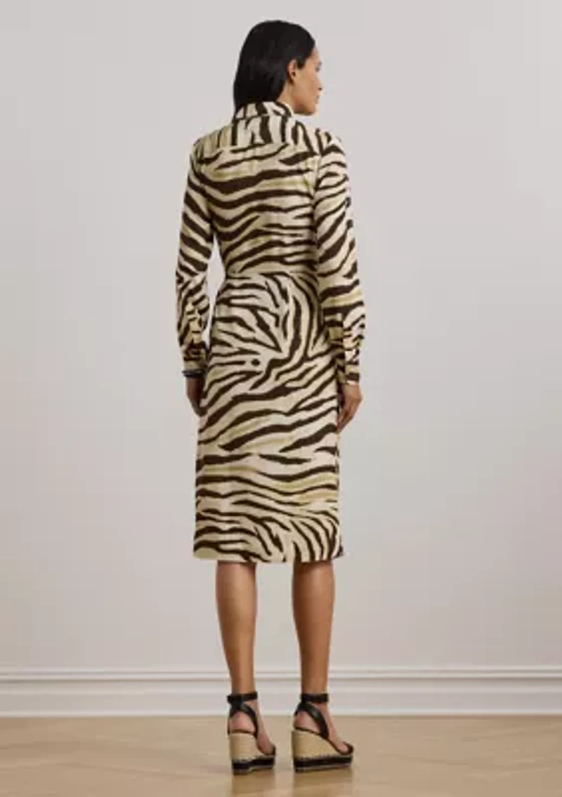 Petite Zebra-Print Tie-Front Crepe Shirtdress