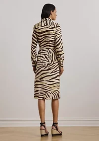 Petite Zebra-Print Tie-Front Crepe Shirtdress