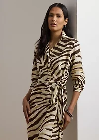 Petite Zebra-Print Tie-Front Crepe Shirtdress