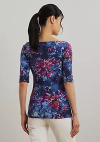 Petite Print Stretch Cotton Boat Neck T-Shirt