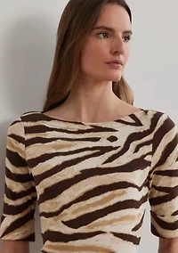 Petite Zebra-Print Stretch Cotton Boatneck Tee