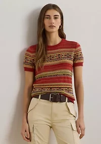 Petite Geo Striped Short Sleeve Sweater