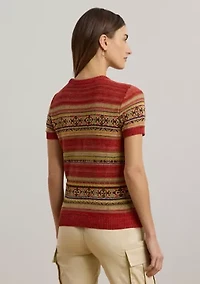 Petite Geo Striped Short Sleeve Sweater