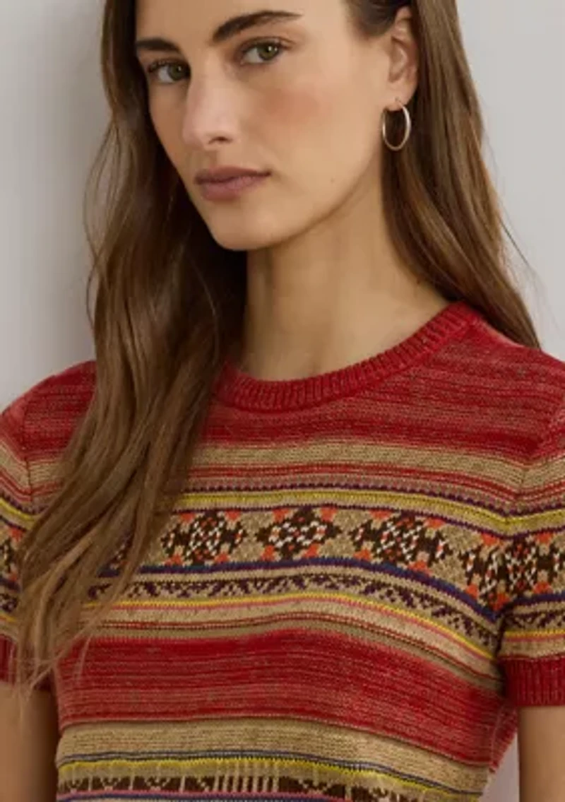 Petite Geo Striped Short Sleeve Sweater