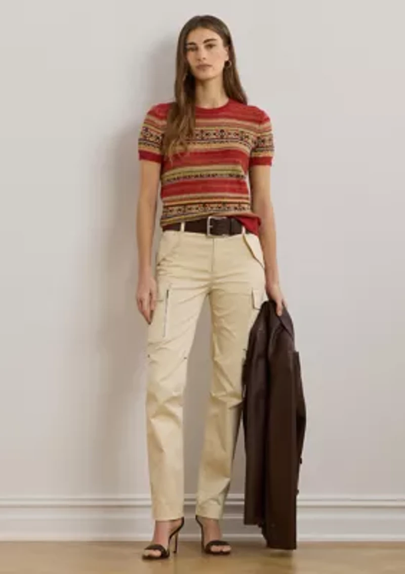 Petite Geo Striped Short Sleeve Sweater