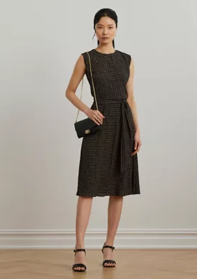 Petite Geo Printed Belted Bubble Crepe Dress