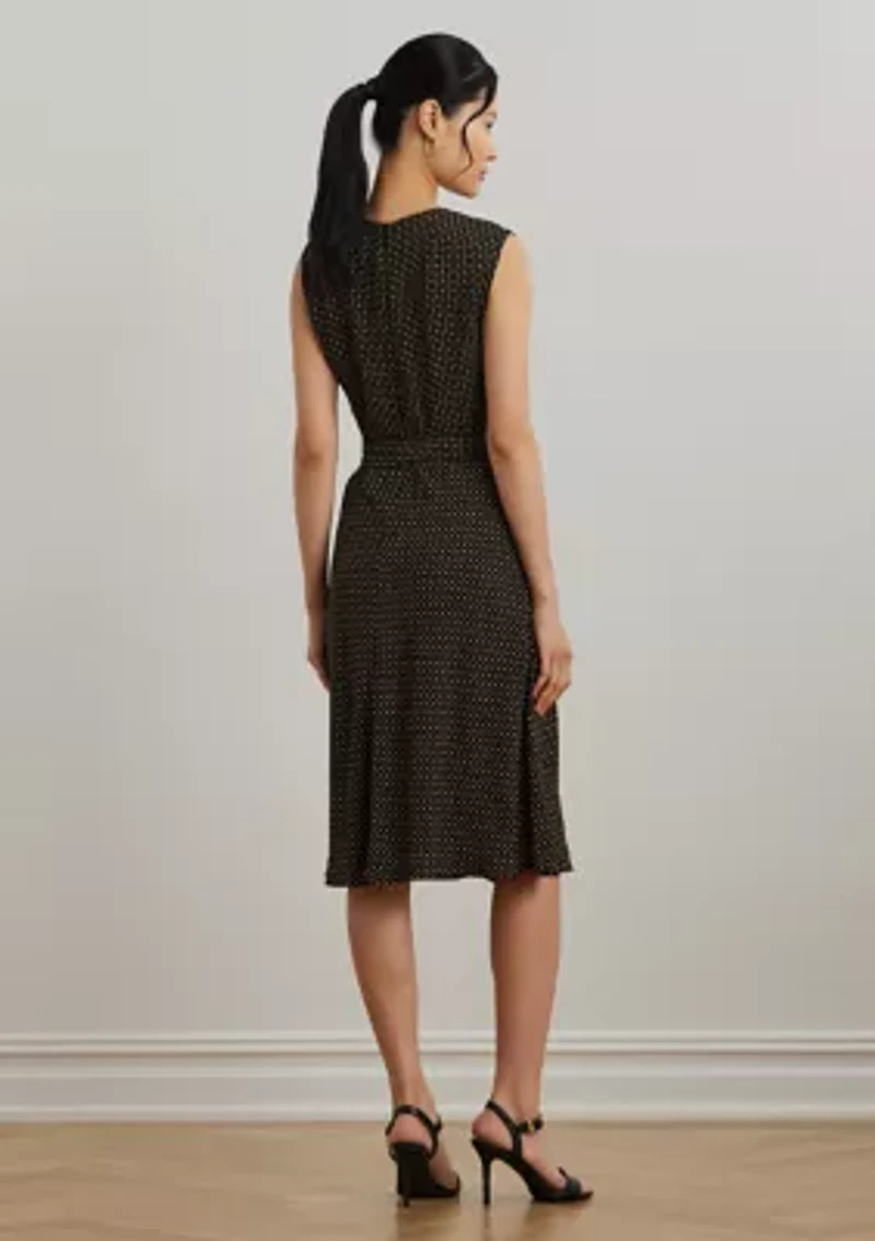 Petite Geo Printed Belted Bubble Crepe Dress