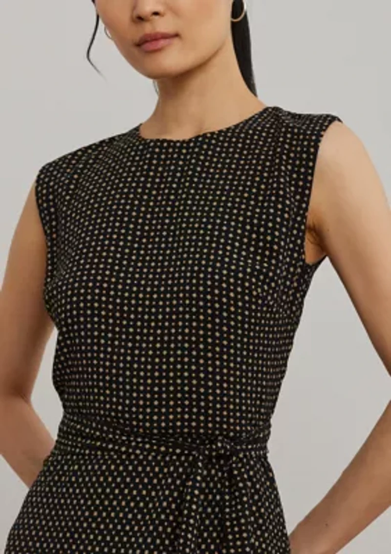 Petite Geo Printed Belted Bubble Crepe Dress