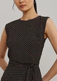 Petite Geo Printed Belted Bubble Crepe Dress
