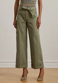 Petite Pleated Cotton Twill Wide Leg Cargo Pants